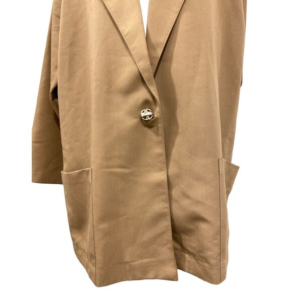 Roamans‎ Blazer Jacket Womens Size Medium Oversized Camel Shoulder Pads 1-Button - Picture 4 of 7